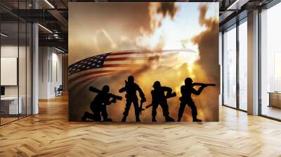 Silhouette of infantry on sky background. Veterans Day Concept Wall mural