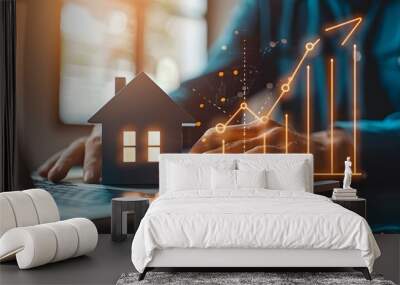 Real estate market growth, Increase money with investment property concept background. Business prosperity development, asset financial wealth, mortgage home loan management, mindset to passive income Wall mural