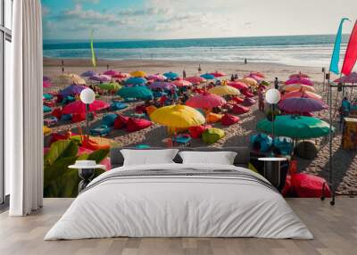 Beach Umbrellas View Of Double Six Beach, Seminyak, Bali, Indonesia. Wall mural