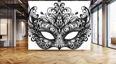 carnival mask on black, masquerade mask on black, Vector Illustration. Golden carnival mask with feathers. Beautiful concept design for greeting card, party invitation, banner or flyer. Wall mural