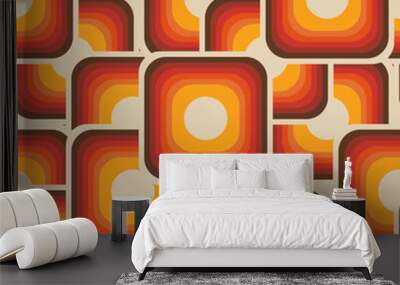 Abstract seamless geometric vintage wallpaper in 70s retro style, vector trendy illustration Wall mural