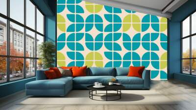 Mid Century Modern seamless pattern withgeometric shapes, teal, green and blue. For home decor, textile, wallpaper and fabric. Wall mural