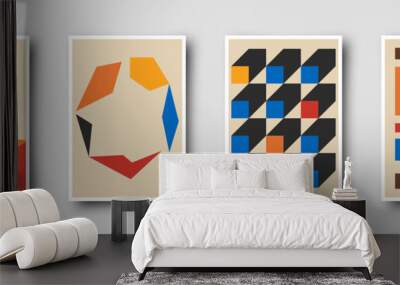 Retro graphic design covers. Cool vintage shape compositions. Trendy colorful bauhaus art templates. Wall mural