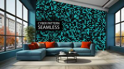 Seamless cyber pattern. Circuit board texture. Digital high tech style vector background Wall mural