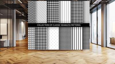 Set of classic fashion houndstooth seamless geometric patterns. Variations of pied de poule print Wall mural