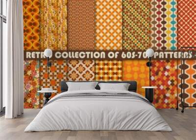 super big set of 42 colorful retro patterns. vector trendy backgrounds in 70s style. abstract modern Wall mural