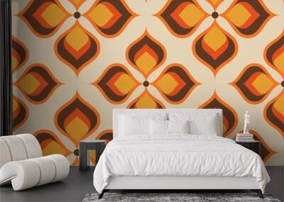 Vector seamless trendy texture in retro 70s wallpaper style. Modern pattern Wall mural