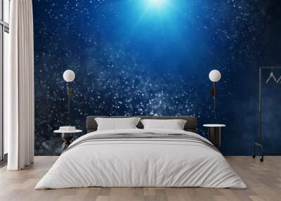 Dark blue and glow particle abstract background light ray beam effect. Wall mural