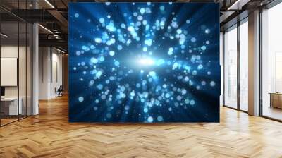 Dark blue and glow particle abstract background light ray beam effect. Wall mural