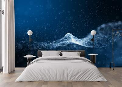 Dark blue and glow particle abstract background. Wall mural