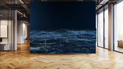 Digital dark blue landscape particle.3D Rendering. Wall mural