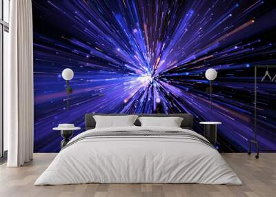 Hyperspace traveling through star fields flying extremely fast light speed trail. Wall mural