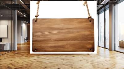 Natural wooden sign  board  with rope isolate on transparent png.
 Wall mural