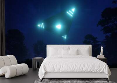 3D triangular ufo hung in the sky in the evening Wall mural