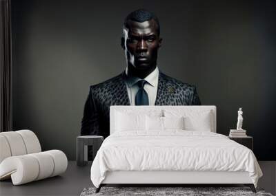 Elegant African Executive: Captivating portrait of a stylish, confident black man in a dark studio setting. Generative Ai Wall mural