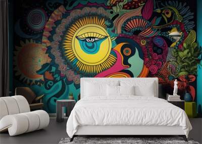 bright bold wall mural with intricate pattern showcasing maximalisms use of eye-catching patterns an Wall mural