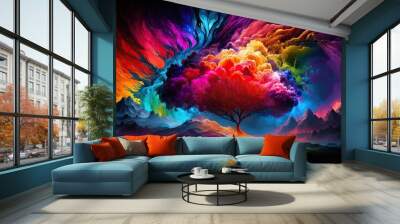 burst of vibrant colors representing the magic and wonder that exist in world waiting to be discovered and experienced, concept of Awe-Inspiring and Joyful, created with Generative AI technology Wall mural