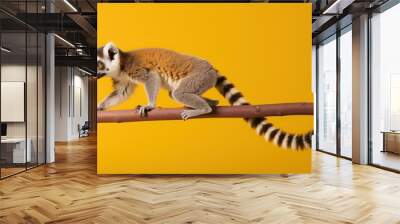 lemur forming living bridge between two branches, set against vibrant, solid-color backdrop, showcasing its agility and balance, concept of Animal adaptation, created with Generative AI technology Wall mural