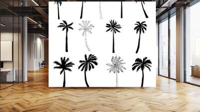 Vector palm tree silhouette icons on white background. Wall mural