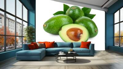 avocado and half with leaves isolated on white background close-up Wall mural