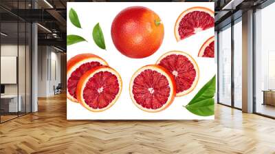 Blood red oranges isolated on white background . Top view. Flat lay Wall mural