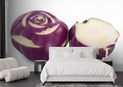 Cabbage kohlrabi and half isolated on white background closeup Wall mural