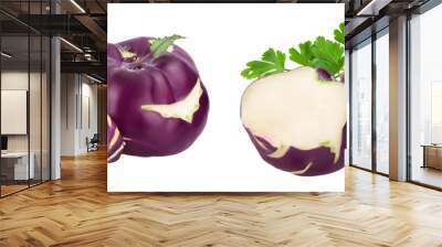 Cabbage kohlrabi and half isolated on white background closeup Wall mural