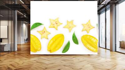 Carambola or star-fruit isolated on white background with copy space for your text. Top view. Flat lay Wall mural