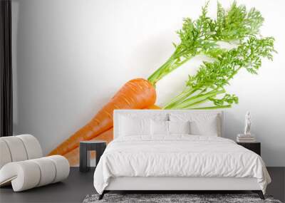 Carrot vegetable with leaves isolated on white background Wall mural