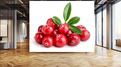 Cranberry with leaf isolated on white background closeup macro Wall mural