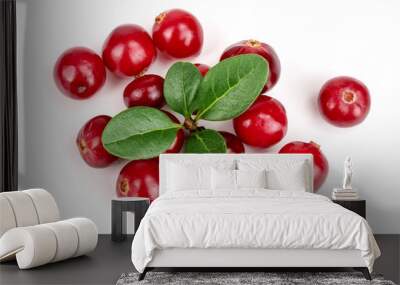 Cranberry with leaf isolated on white background closeup top view Wall mural