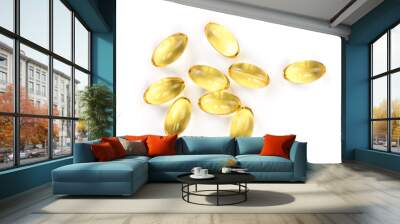 fish oil capsules isolated on white background. Top view. Flat lay pattern Wall mural