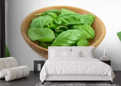 Fresh basil leaf isolated on white background with clipping path and full depth of field. Top view. Flat lay, Set or collection Wall mural