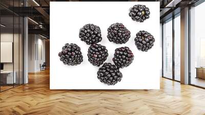 Fresh blackberry isolated on white background. Top view. Flat lay pattern Wall mural