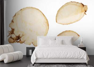 Fresh slice celery root isolated on white background. Top view. Flat lay. Wall mural