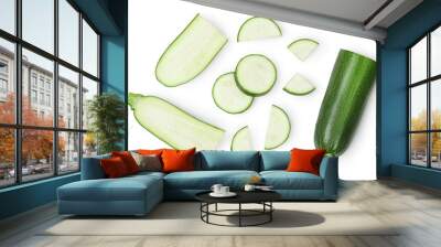 Fresh sliced zucchini isolated on white background with clipping path and full depth of field. Top view. Flat lay Wall mural