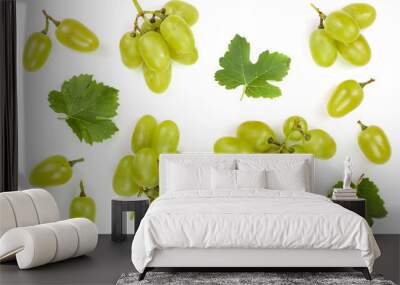 green grapes isolated on the white background. Top view. Flat lay pattern Wall mural