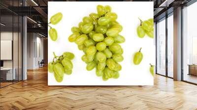 green grapes isolated on the white background. Top view. Flat lay pattern Wall mural