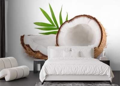 half of coconut with leaves isolated on white background Wall mural