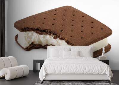 Ice cream sandwich with brown cookies isolated on white background Wall mural