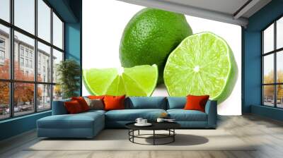 lime with slices and half isolated on white background Wall mural