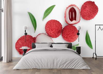 lychee fruit isolated on white background with clipping path and full depth of field. Top view. Flat lay Wall mural