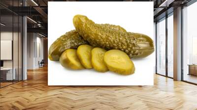 Marinated pickled cucumber isolated on white background with clipping path and full depth of field Wall mural