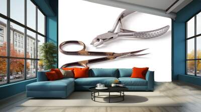 nail scissors and clippers to remove the cuticle care products isolated on white background Wall mural