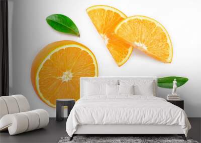 orange with leaves isolated on white background. Top view. Flat lay Wall mural