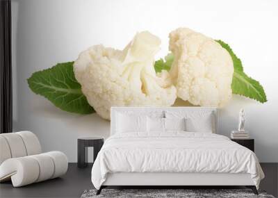 Piece of cauliflower with leaf isolated on white background macro Wall mural