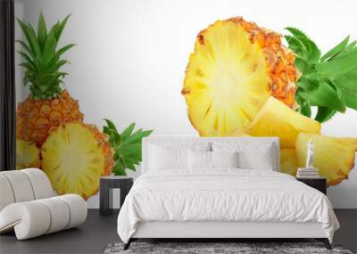 pineapple and half isolated on white background with full depth of field Wall mural