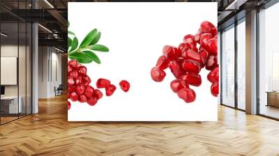 Pomegranate piece with leaf isolated on white background with full depth of field. Wall mural