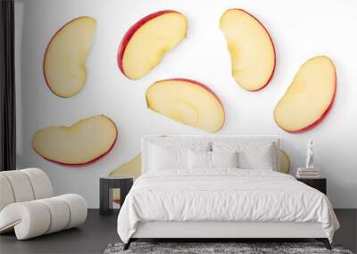 Red apple slices isolated on white background with clipping path and full depth of field. Top view. Flat lay Wall mural