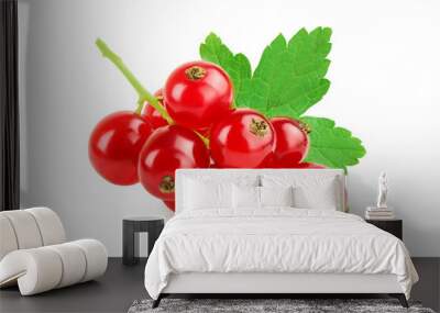 Red currant berries with leaf isolated on white background Wall mural